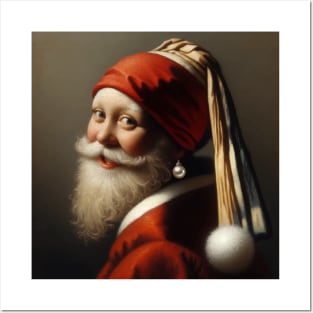 Santa in the Style of Vermeer's Masterpiece - Holiday Parody Art Posters and Art